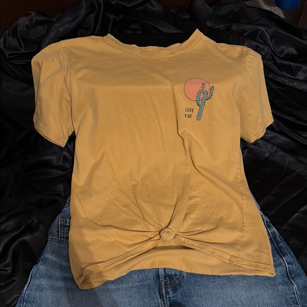 Yellow Graphic Tee with Cactus Design